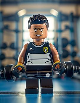 Cristiano Ronaldo as a figure built with Lego® bricks working out in a gym environment.