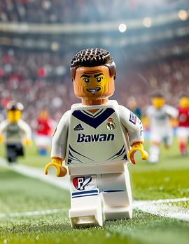 Cristiano Ronaldo as a figure built with Lego® bricks celebrating during a Madrid derby match.