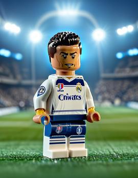 Cristiano Ronaldo as a figure built with Lego® bricks standing in pre-match lineup for Champions League.