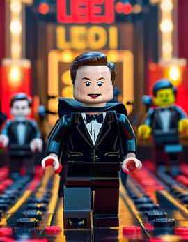 Elon Musk as a figure built with Lego® bricks hosting Saturday Night Live.