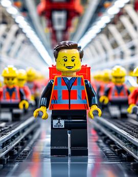 Elon Musk as a figure built with Lego® bricks during Tesla factory tour.