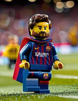 Lionel Messi as a figure built with Lego® bricks as Barcelona captain.