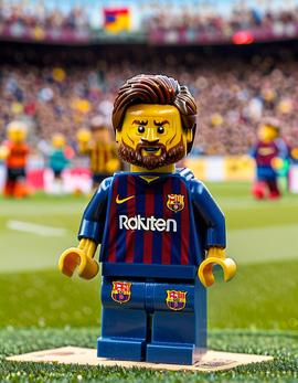 Lionel Messi as a figure built with Lego® bricks in his iconic Barcelona celebration pose.