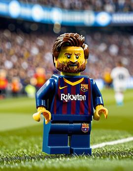 Lionel Messi as a figure built with Lego® bricks celebrating in El Clasico match.