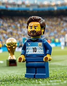 Lionel Messi as a figure built with Lego® bricks celebrating Copa America victory with Argentina.