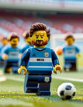 Lionel Messi as a figure built with Lego® bricks during training session.